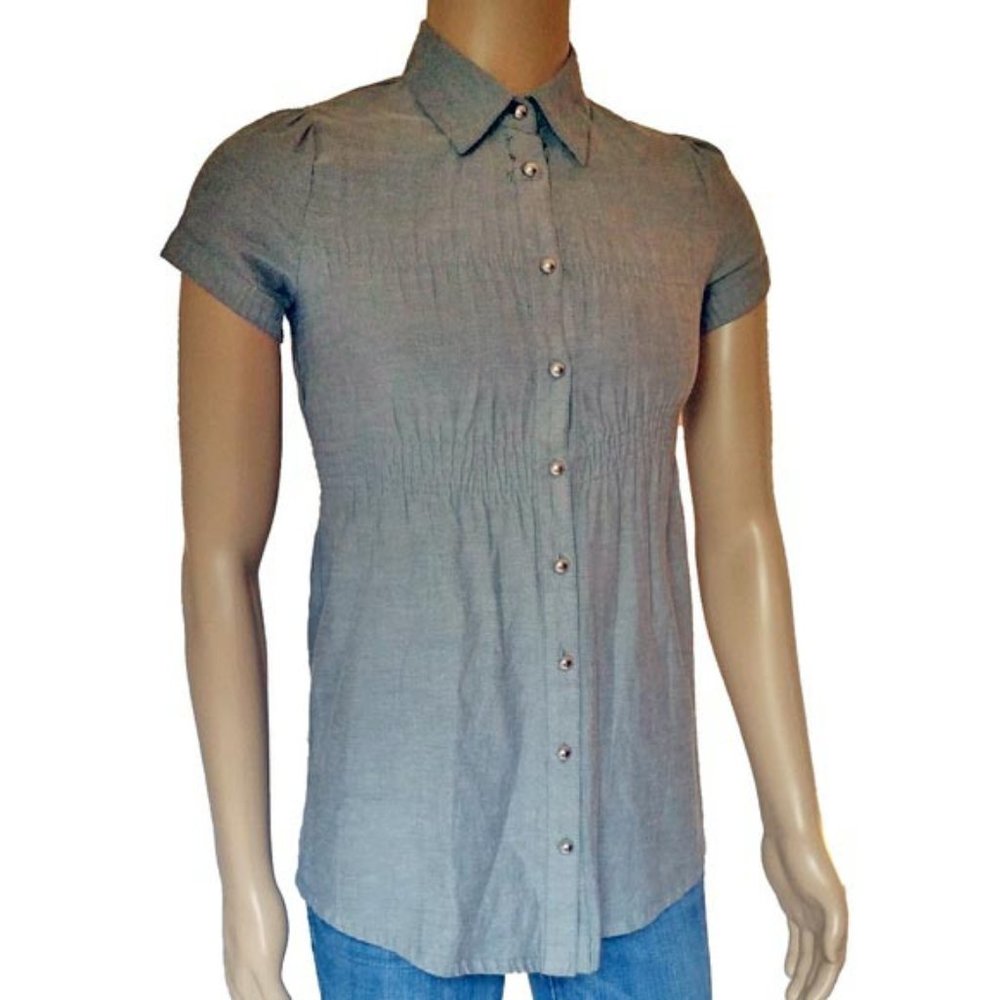 Y2K Grey Ruched Button Up Shirt